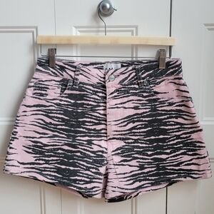 Ganni Pink and Black Zebra-Print Denim Shorts